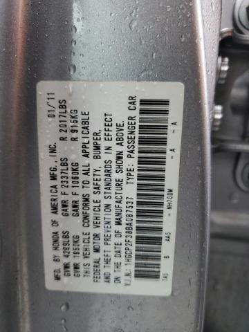 1HGCP2F38BA087537 - 2011 HONDA ACCORD LX SILVER photo 12