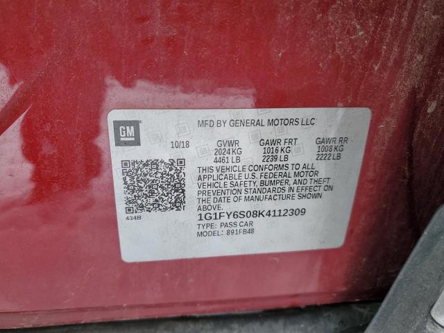 1G1FY6S08K4112309 - 2019 CHEVROLET BOLT EV LT RED photo 12