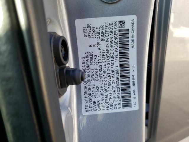 2HGFC2F8XMH536614 - 2021 HONDA CIVIC SPORT 银色 照片 12