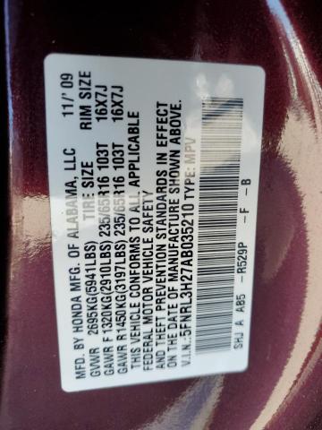 5FNRL3H27AB035210 - 2010 HONDA ODYSSEY LX MAROON photo 13