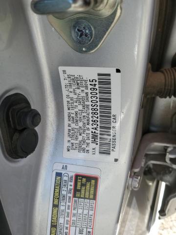 JHMFA36288S030945 - 2008 HONDA CIVIC HYBRID SILVER photo 13