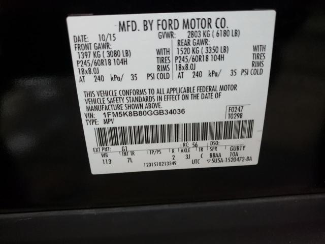 1FM5K8B80GGB34036 - 2016 FORD EXPLORER BLACK photo 12