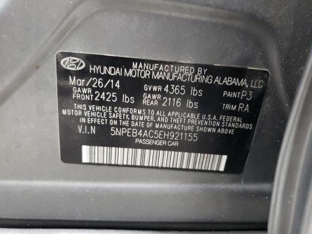 5NPEB4AC5EH921155 - 2014 HYUNDAI SONATA GLS GRAY photo 12