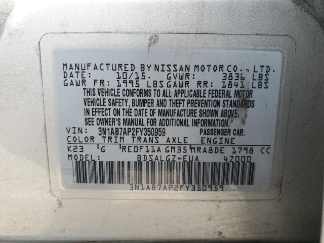 3N1AB7AP2FY350959 - 2015 NISSAN SENTRA S SILVER photo 13