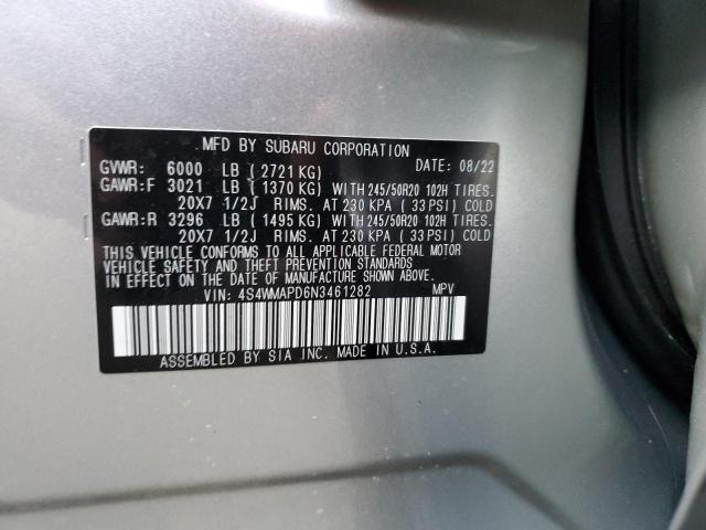 4S4WMAPD6N3461282 - 2022 SUBARU ASCENT LIMITED SILVER photo 12