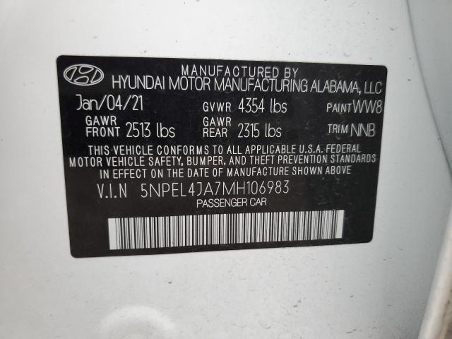 5NPEL4JA7MH106983 - 2021 HYUNDAI SONATA SEL WHITE photo 12