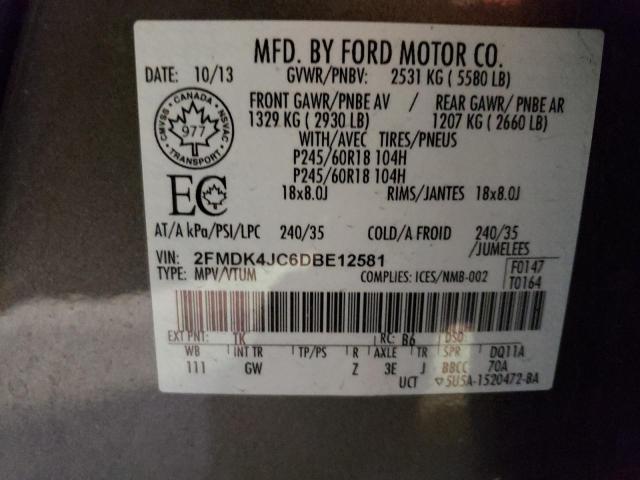 2FMDK4JC6DBE12581 - 2013 FORD EDGE SEL GRAY photo 12