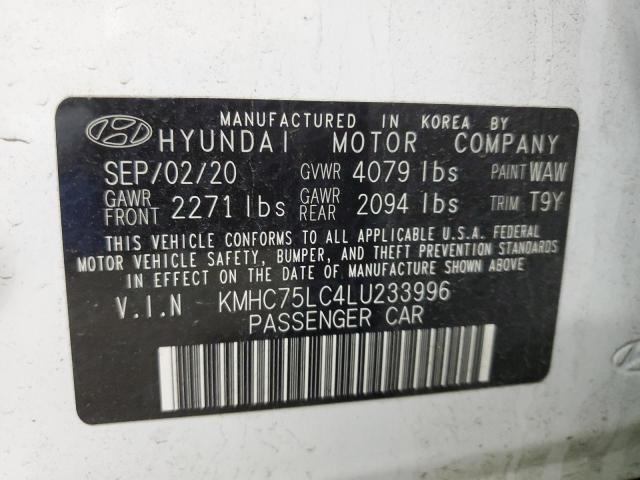 KMHC75LC4LU233996 - 2020 HYUNDAI IONIQ SE WHITE photo 12