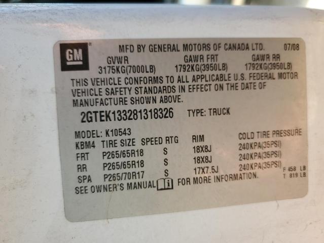 2GTEK133281318326 - 2008 GMC SIERRA K1500 WHITE photo 13