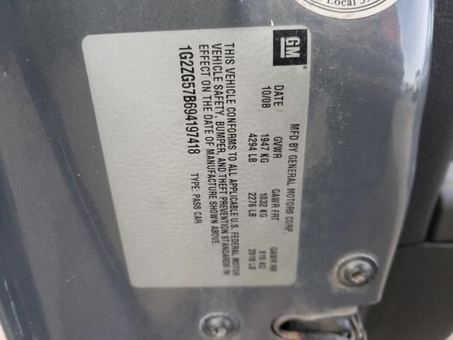 1G2ZG57B694197418 - 2009 PONTIAC G6 GRAY photo 12