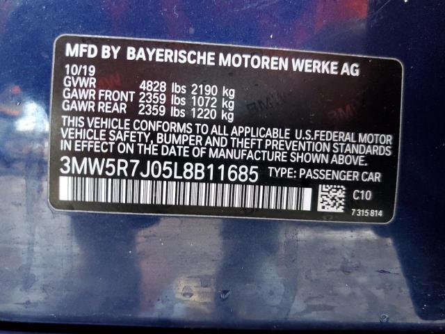 3MW5R7J05L8B11685 - 2020 BMW 330XI BLUE photo 12