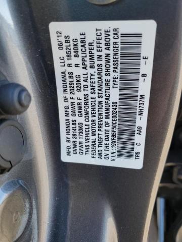 19XFB5F50CE002430 - 2012 HONDA CIVIC NATURAL GAS GRAY photo 12