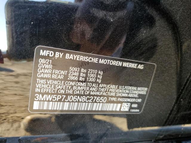 3MW5P7J06N8C27650 - 2022 BMW 330E BLACK photo 12