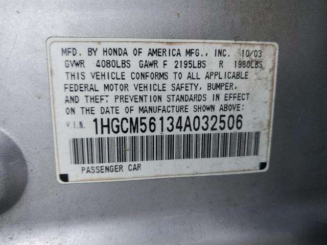 1HGCM56134A032506 - 2004 HONDA ACCORD DX SILVER photo 12