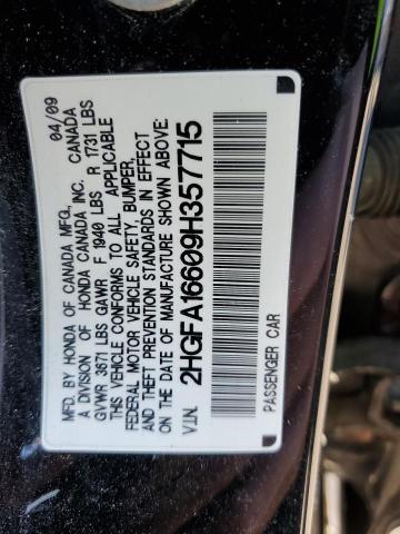 2HGFA16609H357715 - 2009 HONDA CIVIC LX-S 黑色 照片 12