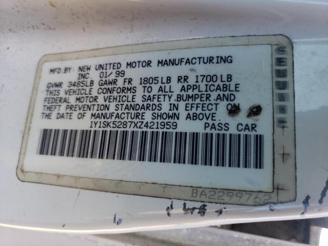 1Y1SK5287XZ421959 - 1999 CHEVROLET GEO PRIZM BASE WHITE photo 12