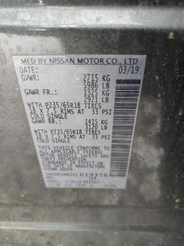 5N1DR2MM2KC619356 - 2019 NISSAN PATHFINDER S CHARCOAL photo 12