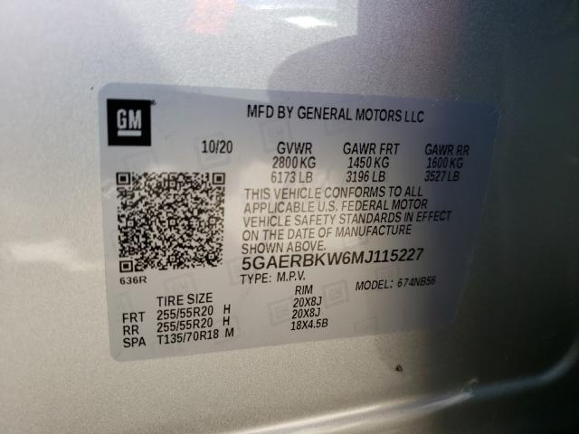 5GAERBKW6MJ115227 - 2021 BUICK ENCLAVE ESSENCE 银色 照片 10