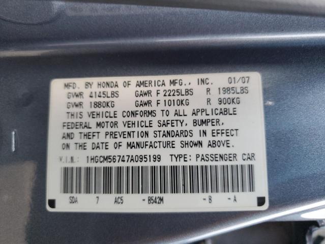 1HGCM56747A095199 - 2007 HONDA ACCORD EX BLUE photo 12