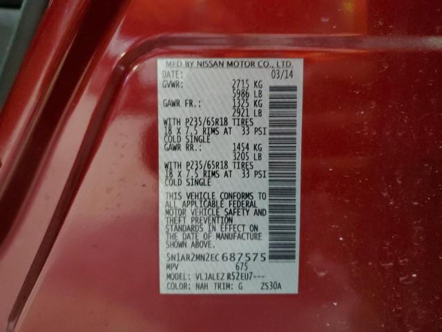 5N1AR2MN2EC687575 - 2014 NISSAN PATHFINDER S BURGUNDY photo 14