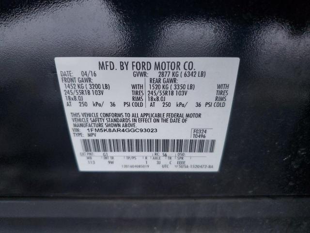 1FM5K8AR4GGC93023 - 2016 FORD EXPLORER POLICE INTERCEPTOR შავი ფოტო 13