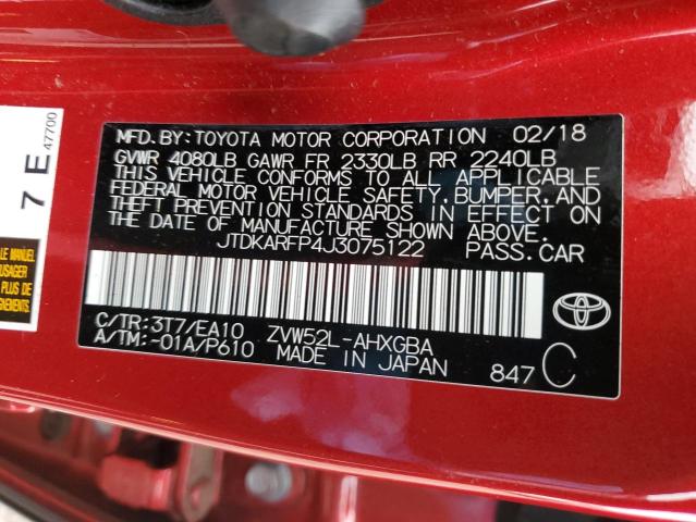 JTDKARFP4J3075122 - 2018 TOYOTA PRIUS PRIM 红色 照片 13