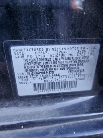 3N1CN7AP1HL848702 - 2017 NISSAN VERSA S BLACK photo 12