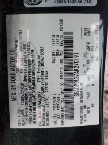 3FADP0L37AR270191 - 2010 FORD FUSION HYBRID BLACK photo 12