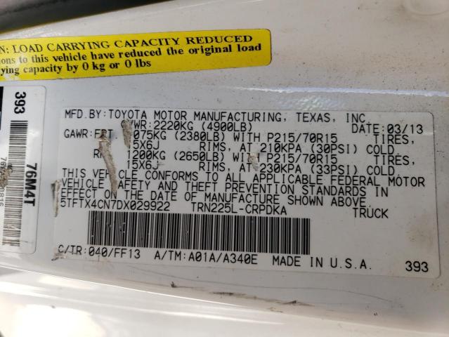 5TFTX4CN7DX029922 - 2013 TOYOTA TACOMA ACCESS CAB WHITE photo 12