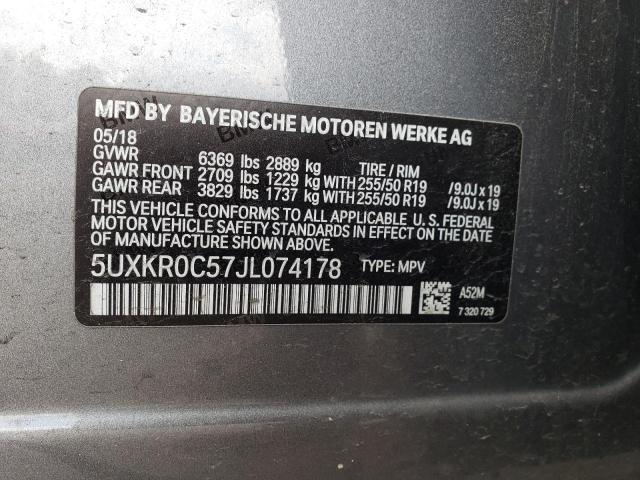 5UXKR0C57JL074178 - 2018 BMW X5 XDRIVE35I GRAY photo 12