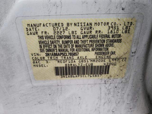 3N1AB6AP5CL765857 - 2012 NISSAN SENTRA 2.0 WHITE photo 12