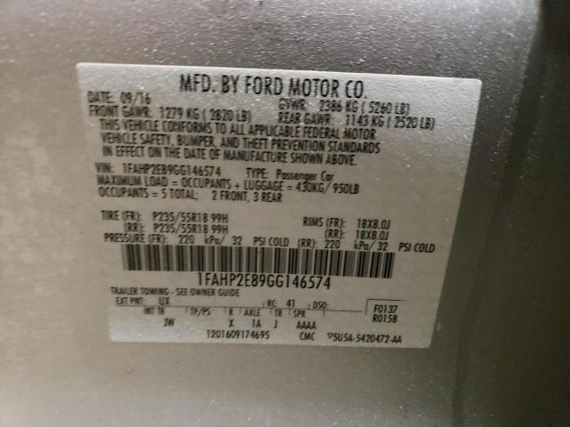 1FAHP2E89GG146574 - 2016 FORD TAURUS SEL SILVER photo 12