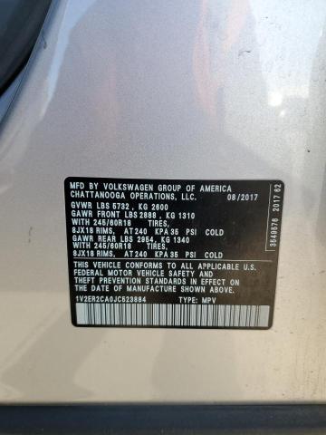 1V2ER2CA0JC523884 - 2018 VOLKSWAGEN ATLAS SEL GRAY photo 13