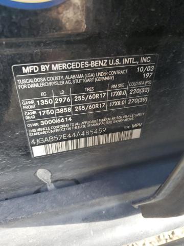 4JGAB57E44A485459 - 2004 MERCEDES-BENZ ML 350 BLACK photo 12