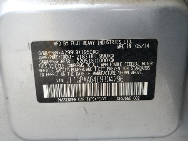 JF1GPAA64E9304296 - 2014 SUBARU IMPREZA SILVER photo 12