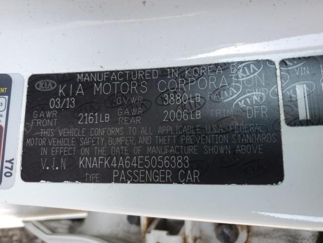 KNAFK4A64E5056383 - 2014 KIA FORTE LX WHITE photo 12