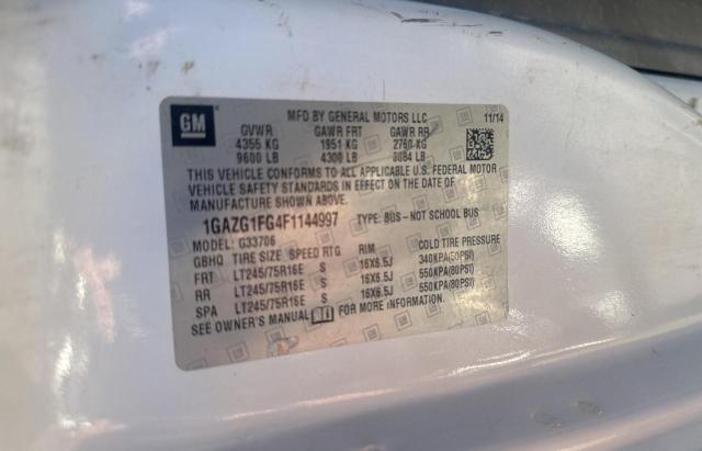 1GAZG1FG4F1144997 - 2015 CHEVROLET EXPRESS G3 LT WHITE photo 10