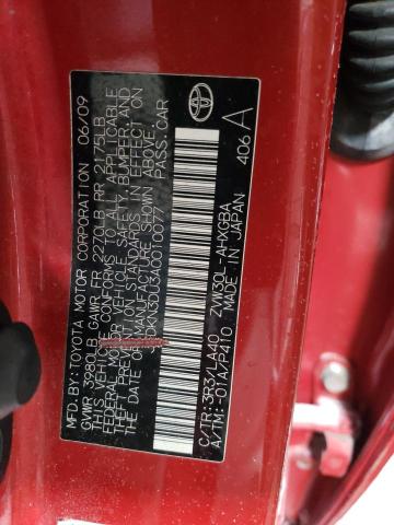 JTDKN3DU3A0010077 - 2010 TOYOTA PRIUS RED photo 12