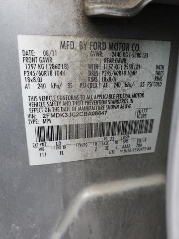 2FMDK3JC2CBA08847 - 2012 FORD EDGE SEL SILVER photo 12