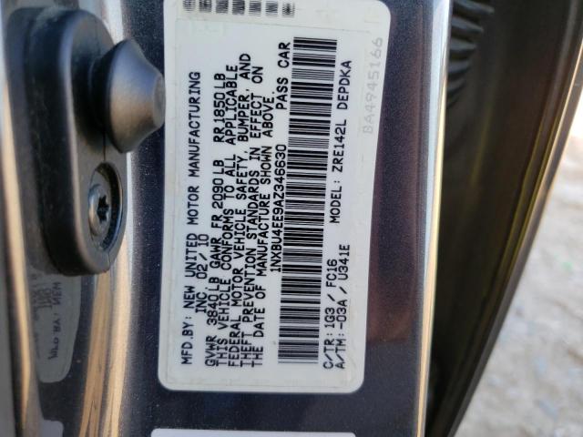 1NXBU4EE9AZ346630 - 2010 TOYOTA COROLLA BASE GRAY photo 12