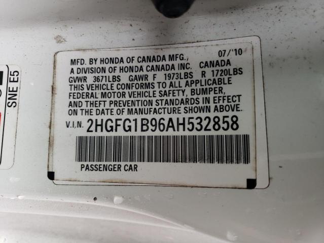 2HGFG1B96AH532858 - 2010 HONDA CIVIC EXL WHITE photo 13