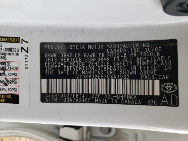 2T1KR32E57C641962 - 2007 TOYOTA COROLLA MA XR WHITE photo 12