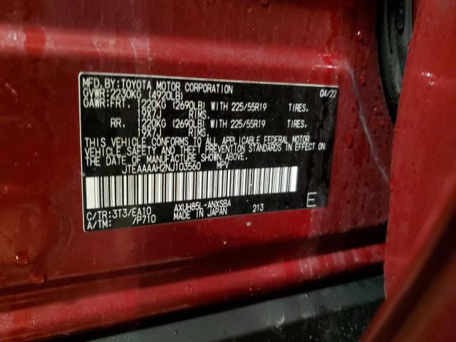 JTEAAAAH2NJ103560 - 2022 TOYOTA VENZA LE RED photo 13