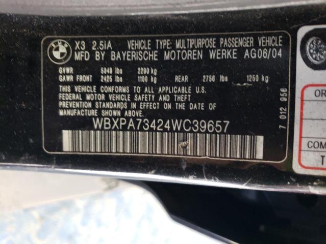 WBXPA73424WC39657 - 2004 BMW X3 2.5I BLACK photo 12