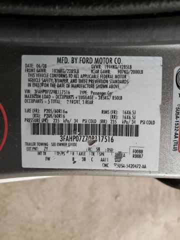 3FAHP07Z79R117516 - 2009 FORD FUSION SE SILVER photo 12