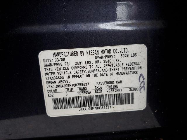 JNKAJ09F78M359437 - 2008 INFINITI EX35 BASE Գրաֆիտ լուսանկար 12
