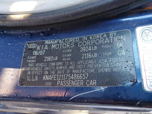 KNAFE121175486657 - 2007 KIA SPECTRA EX BLUE photo 13