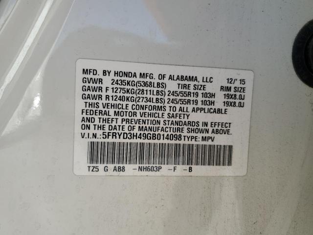 5FRYD3H49GB014098 - 2016 ACURA MDX TECHNOLOGY WHITE photo 14