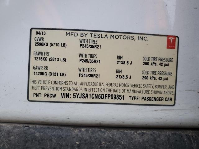 5YJSA1CN6DFP09851 - 2013 TESLA MODEL S თეთრი ფოტო 13