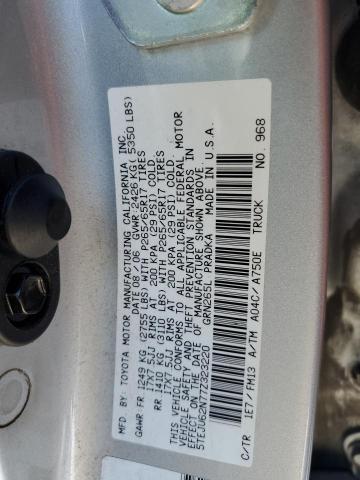 5TEJU62N77Z323220 - 2007 TOYOTA TACOMA DOUBLE CAB PRERUNNER SILVER photo 12